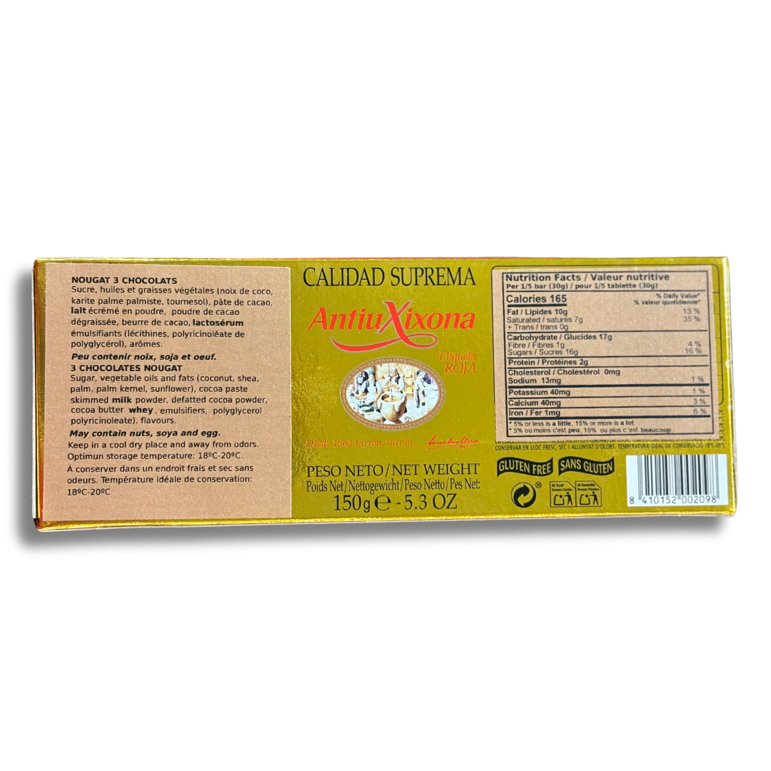 Turrón aux trois chocolats AntiuXixona, 150gr