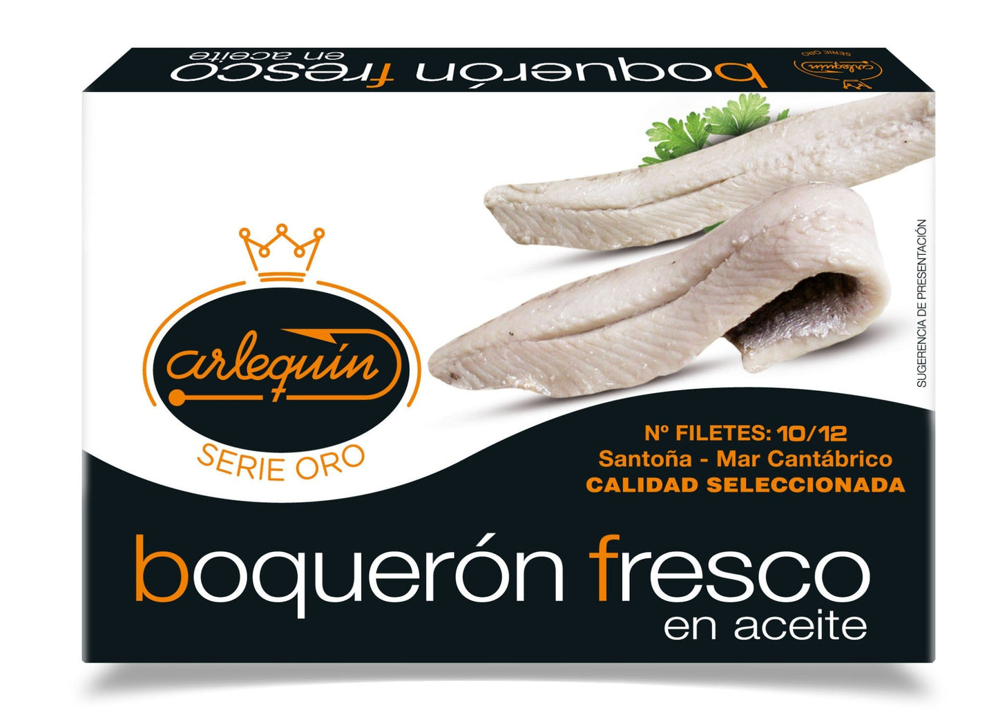 Anchois blancs frais Boquerones 10/12 filets à l'huile de tournesol Série Or - Arlequín, 120g