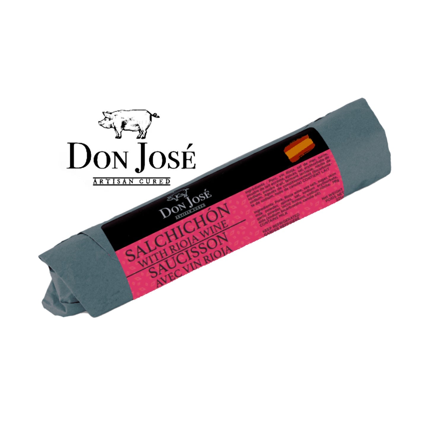 DON JOSÉ. Spanish Salchichón with Rioja Wine "Salchichón Español con Vino Rioja" Stick 225g