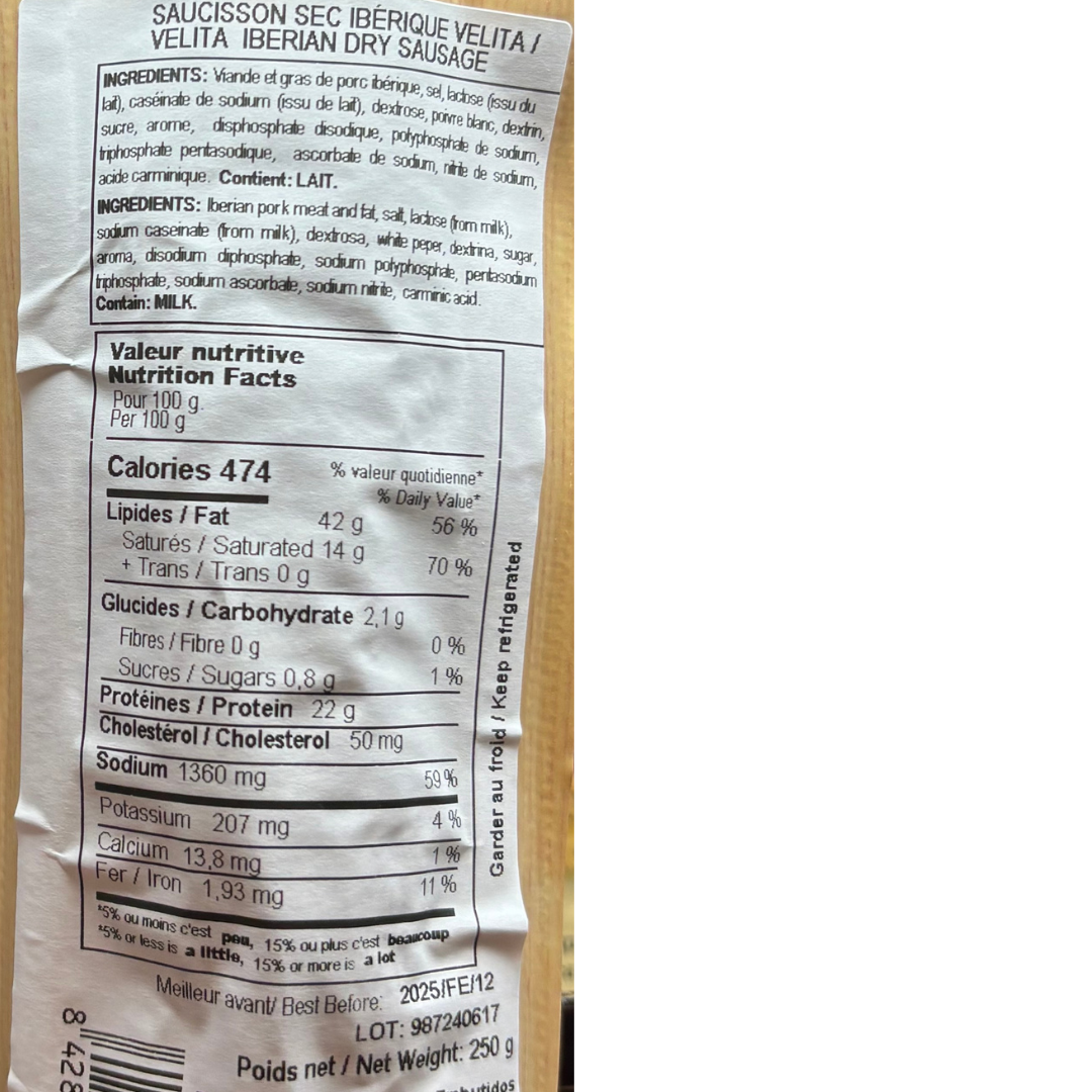 Salchichon extra ibérique Velita La Barrica, 250g