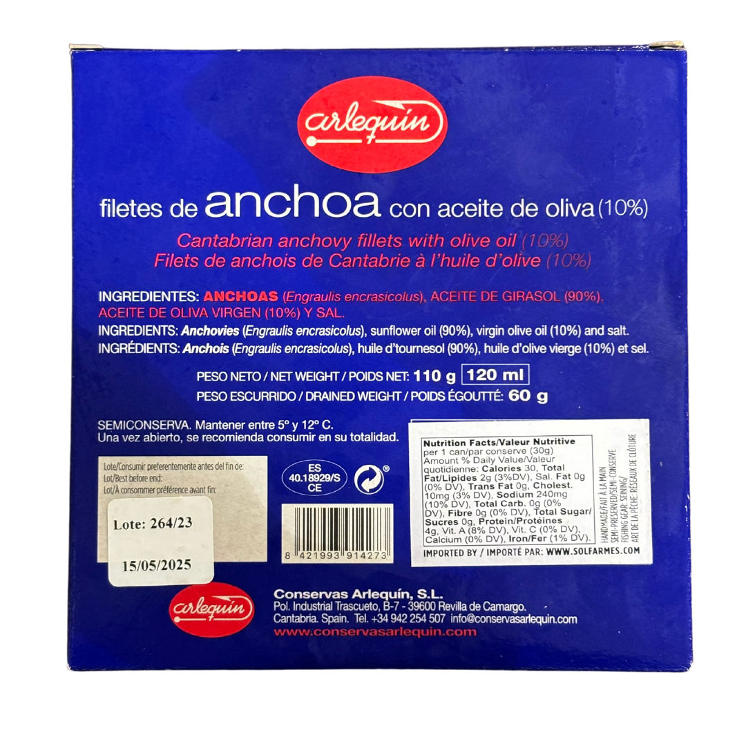 Cantabrian Anchovy in Olive Oil 10% Blue Line - Anchoa Cantábrica Arlequín, 120g
