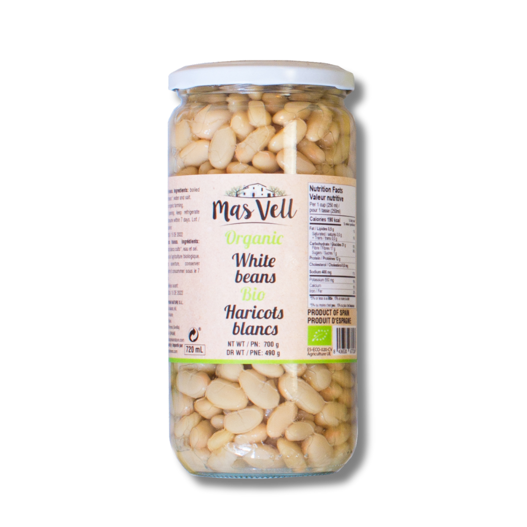 Mas Vell organic white beans in brine, 700 g