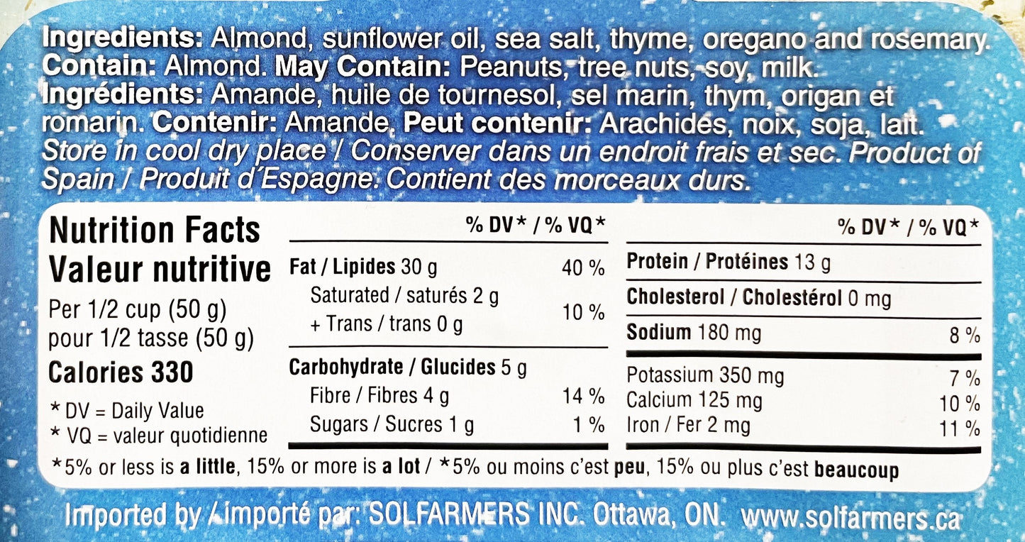 Amandes de Valence El Nogal aux herbes méditerranéennes, barquette 100 g