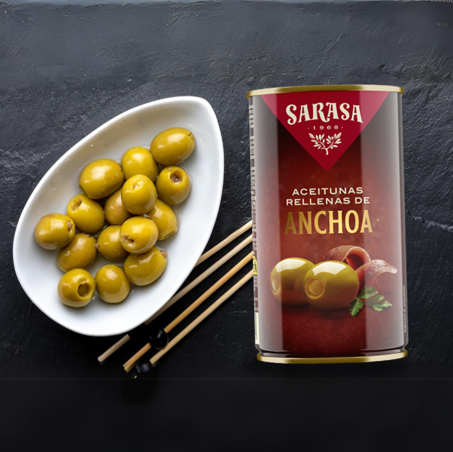 Anchovy Stuffed Manzanilla Olives By Sarasa, 314 mL - Solfarmers