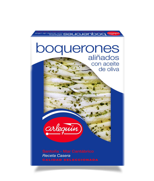 Boquerones White Anchovies Seasoned with Olive Oil - Blue Line Arlequín, 125g